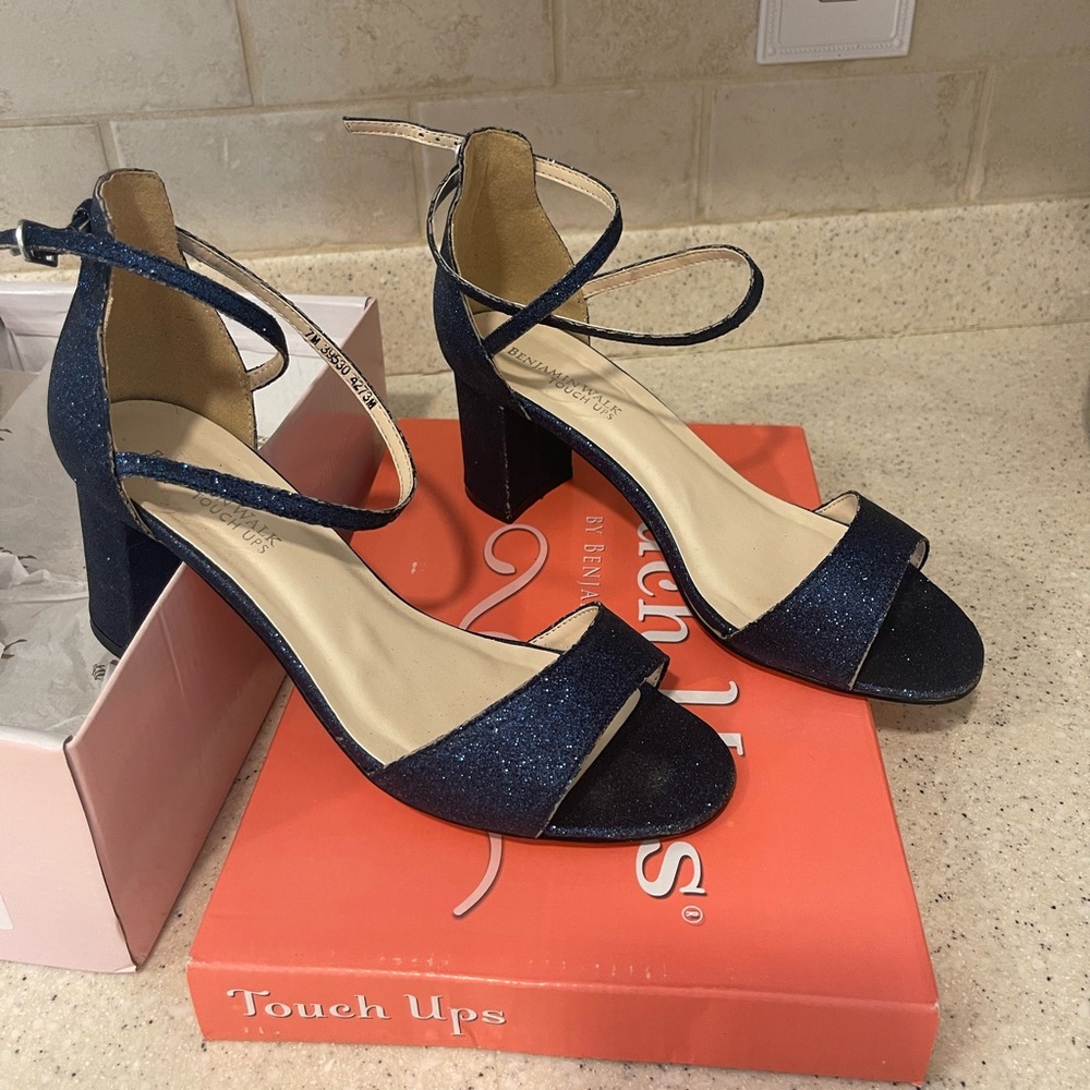 Touch Up Block Heeled Blue Shimmer Sandal